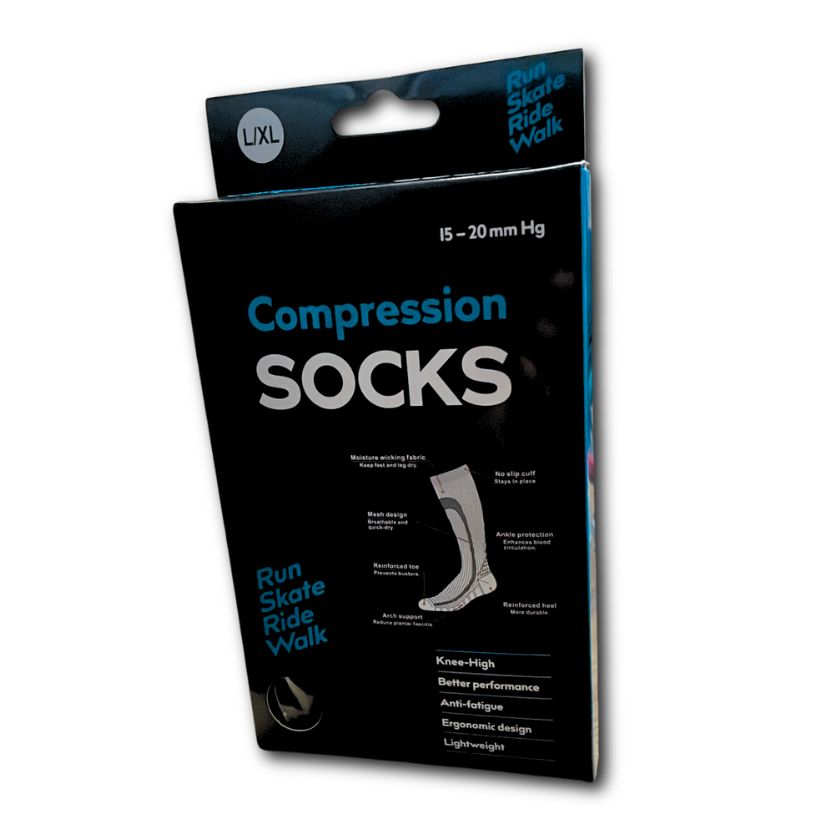 Compression Socks, Pair, Knee High 15-20mm (Large/XL)