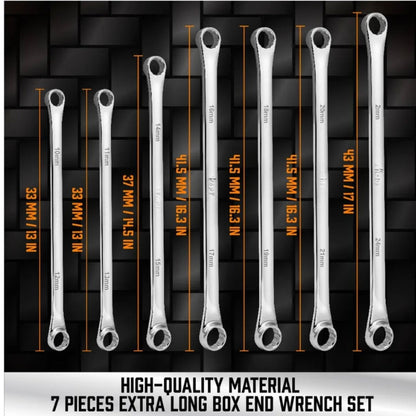 7 Piece Extra Long Double Box End Wrench Set | Metric | 10-24mm