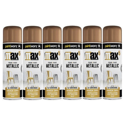 Paintworx MAX5 Metallic Spray Paint, Rose Gold (6 Cans)