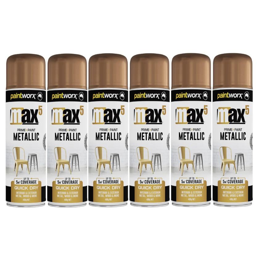 Paintworx MAX5 Metallic Spray Paint, Rose Gold (6 Cans)