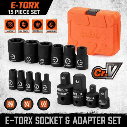 15 Piece E-Torx Female Adapter Socket Set | 1/2" 1/4" 3/8" - South East Clearance Centre