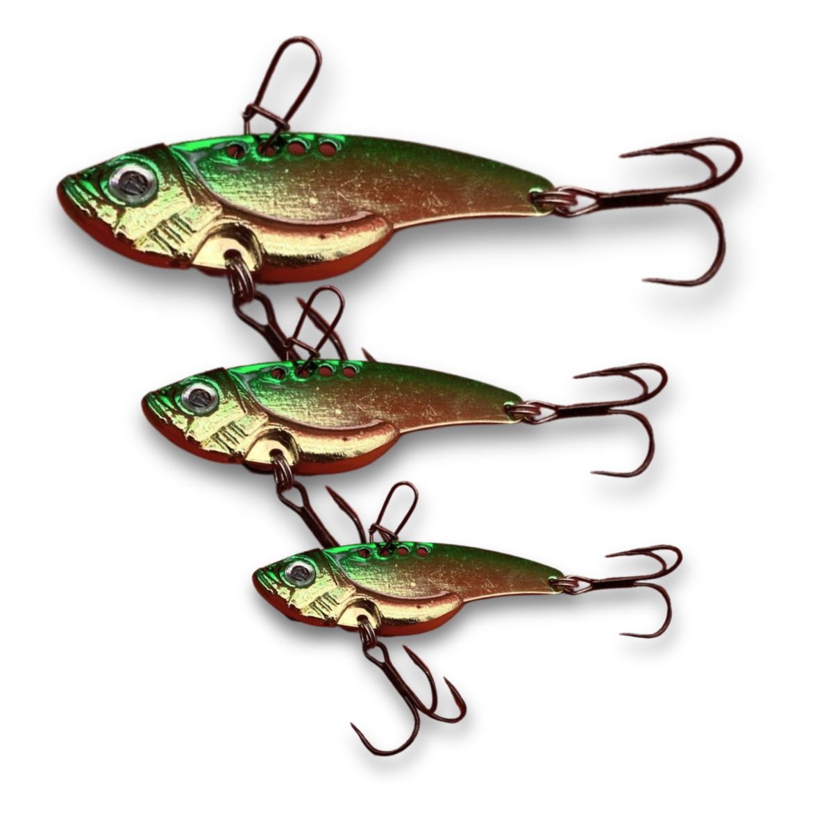 KAMIKAZE Metal Blades - Vibrating Lures 3 Pack (Aussie Green-Gold) - South East Clearance Centre