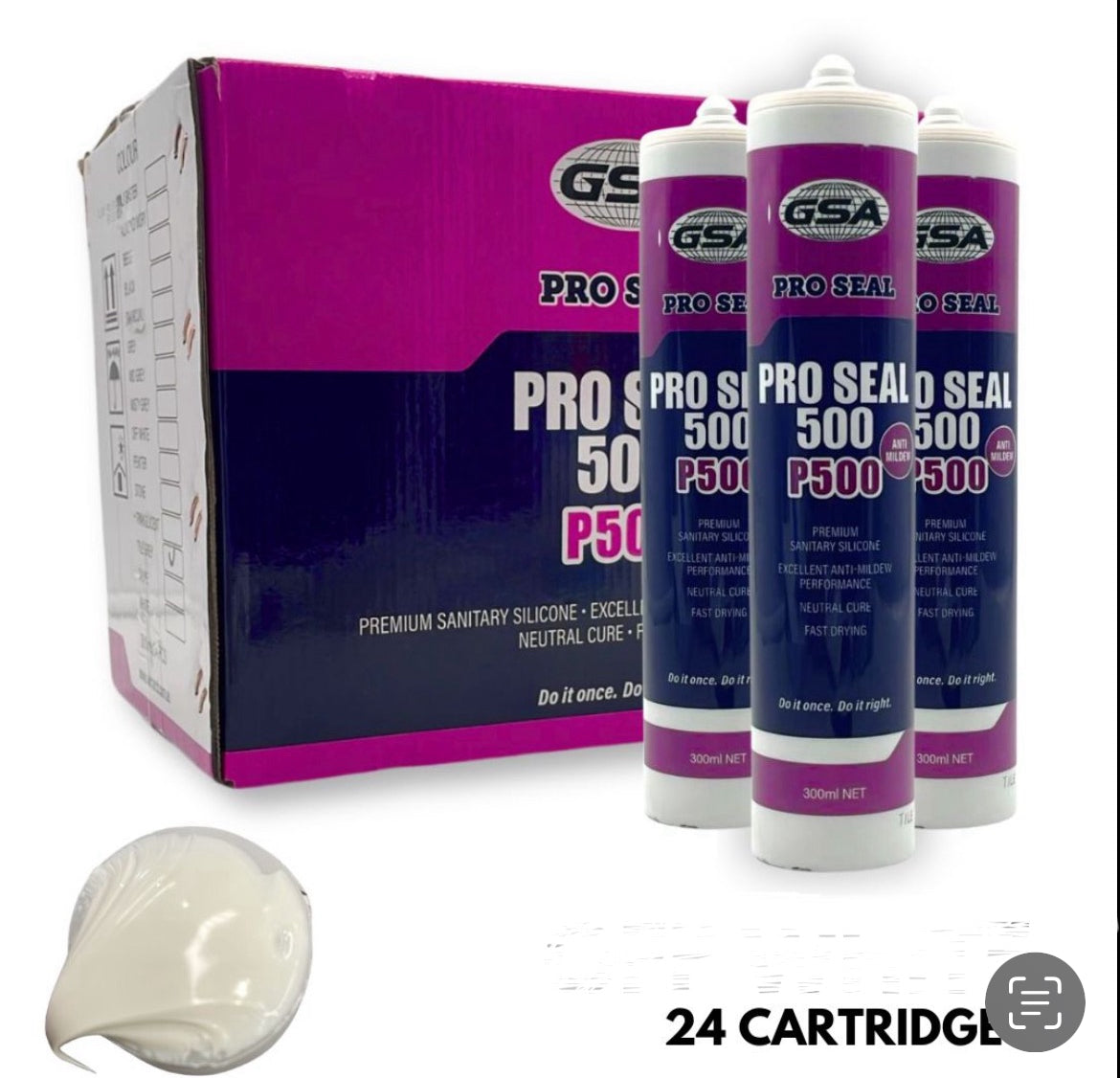 GSA PROSEAL 500 Neutral Cure Silicone | (24 CARTRIDGES) (Miscoloured White)