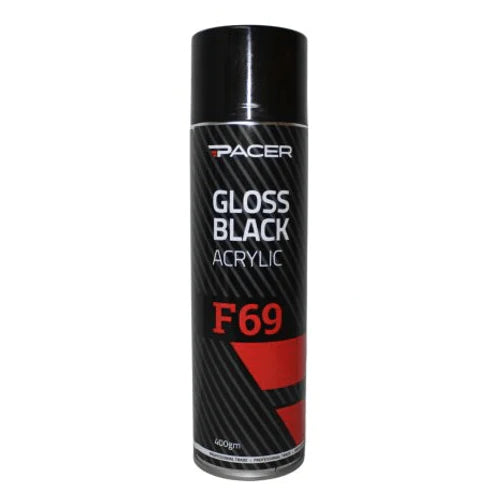 12 CANS | PACER F69 GLOSS BLACK ACRYLIC 400G SPRAY- GB400 - South East Clearance Centre