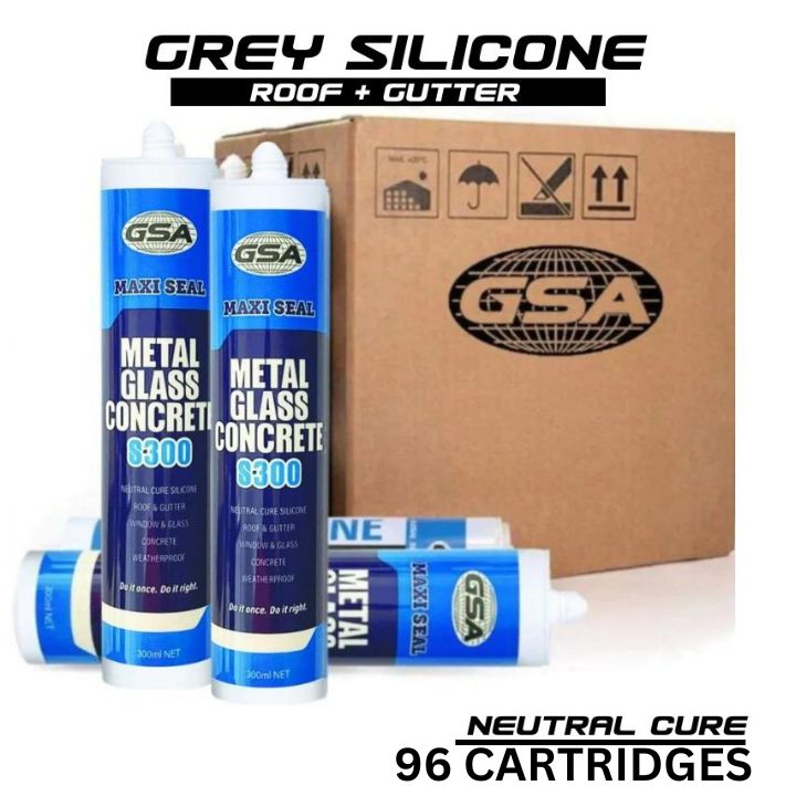 (96 Pack) GSA Trade Silicone Neutral Cure S300 Metal Glass Concrete, Roof &amp; Gutter | GREY