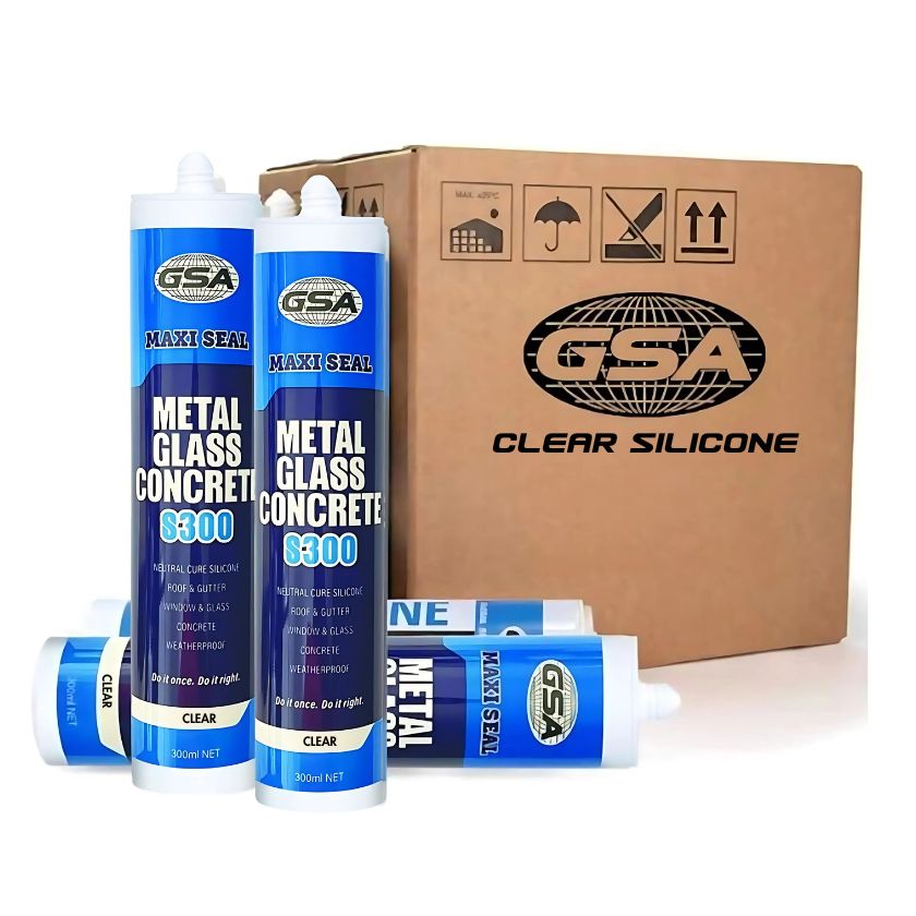 GSA S300 Trade Silicone Neutral Cure S300 Metal Glass Concrete, Roof &amp; Gutter | CLEAR (Box of 24)