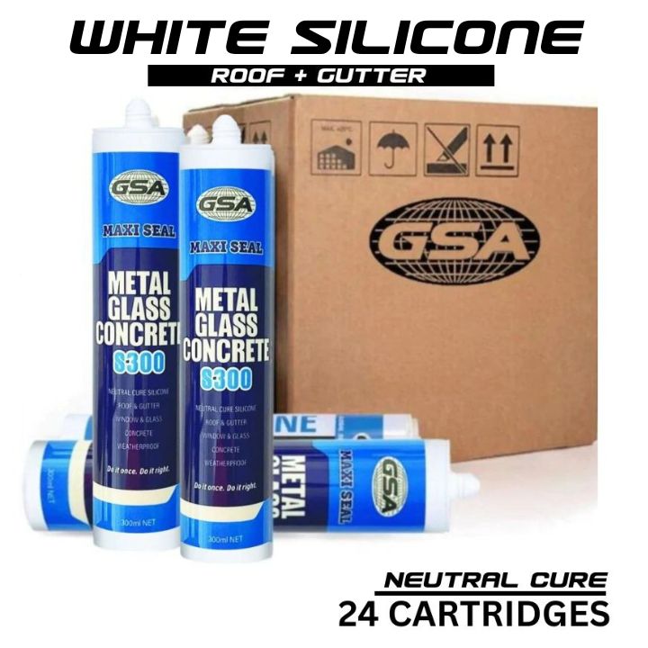 (24 Pack) GSA Trade Silicone Neutral Cure S300 Metal Glass Concrete, Roof &amp; Gutter | WHITE