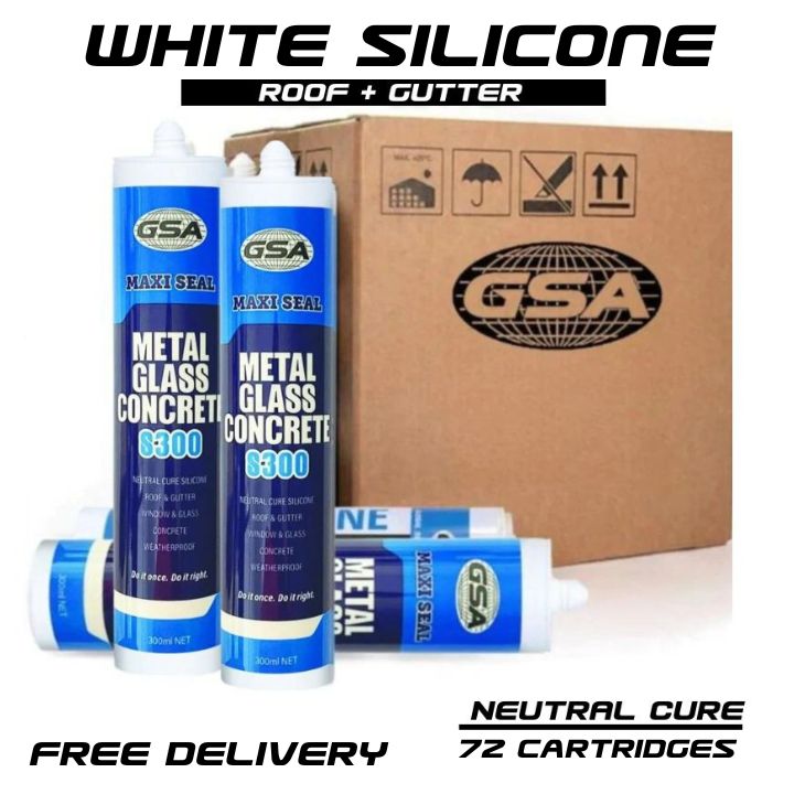 (72 Pack) GSA Trade Silicone Neutral Cure S300 Metal Glass Concrete, Roof &amp; Gutter | WHITE