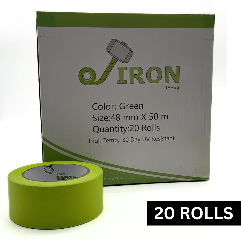 High Temp Green Masking Tape, 30 Day UV Resistant , 48mm x 50metres (20 Rolls)