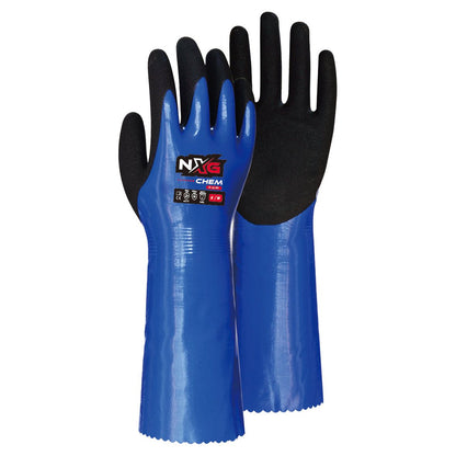 (12 Pairs) 8190-09 NXG CHEM Blue Nitrile, Nylon Abrasion Resistant, Chemical Resistant, Extra Grip Work Gloves, Nitrile Coating