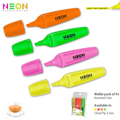 Neon Highlighters, 4 Pack