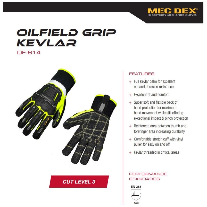 MEC DEX OF-614-Y- Oil Field Grip Kevlar Gloves (6 Pairs)