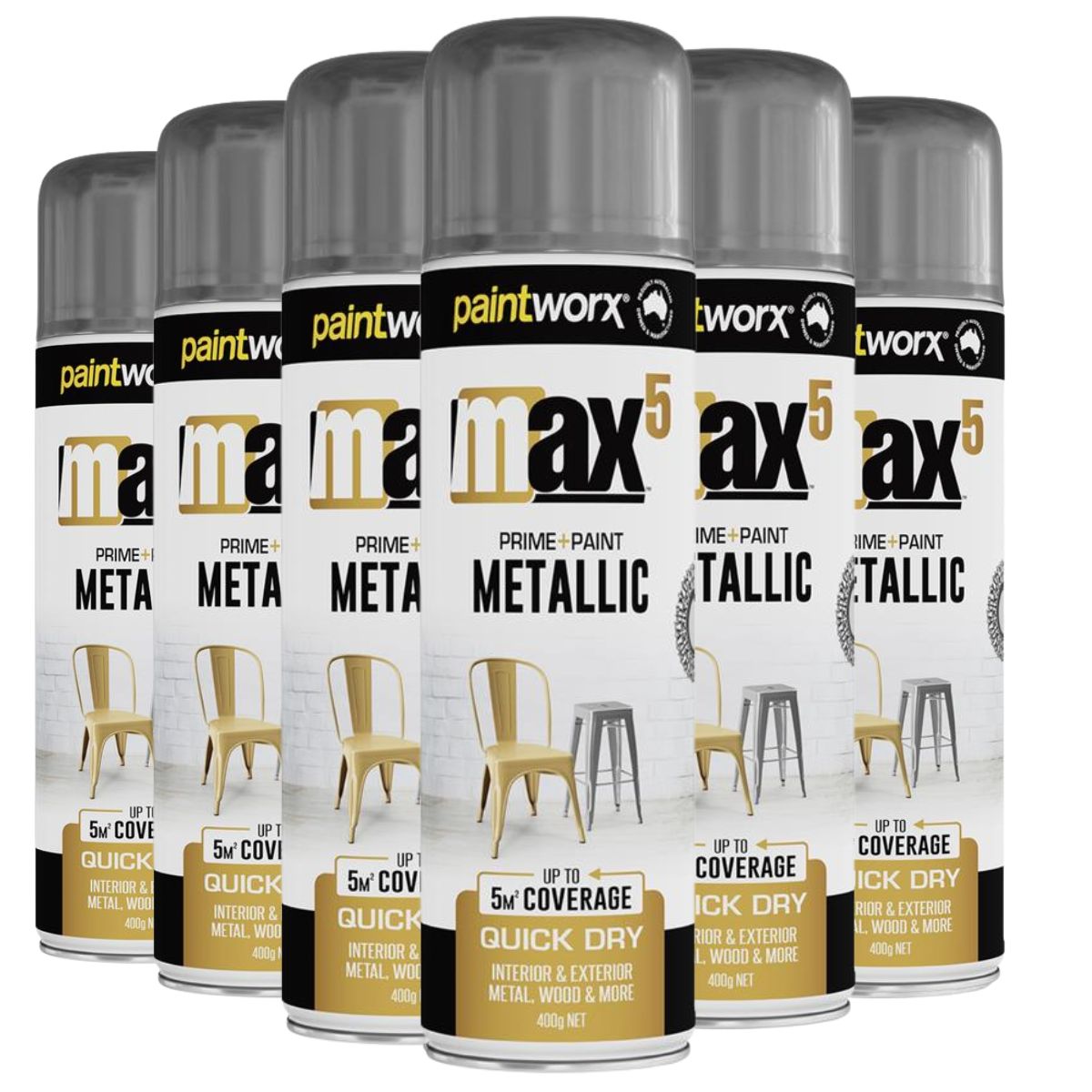 Paintworx MAX5 Metallic Spray Paint (6 Cans) - South East Clearance Centre