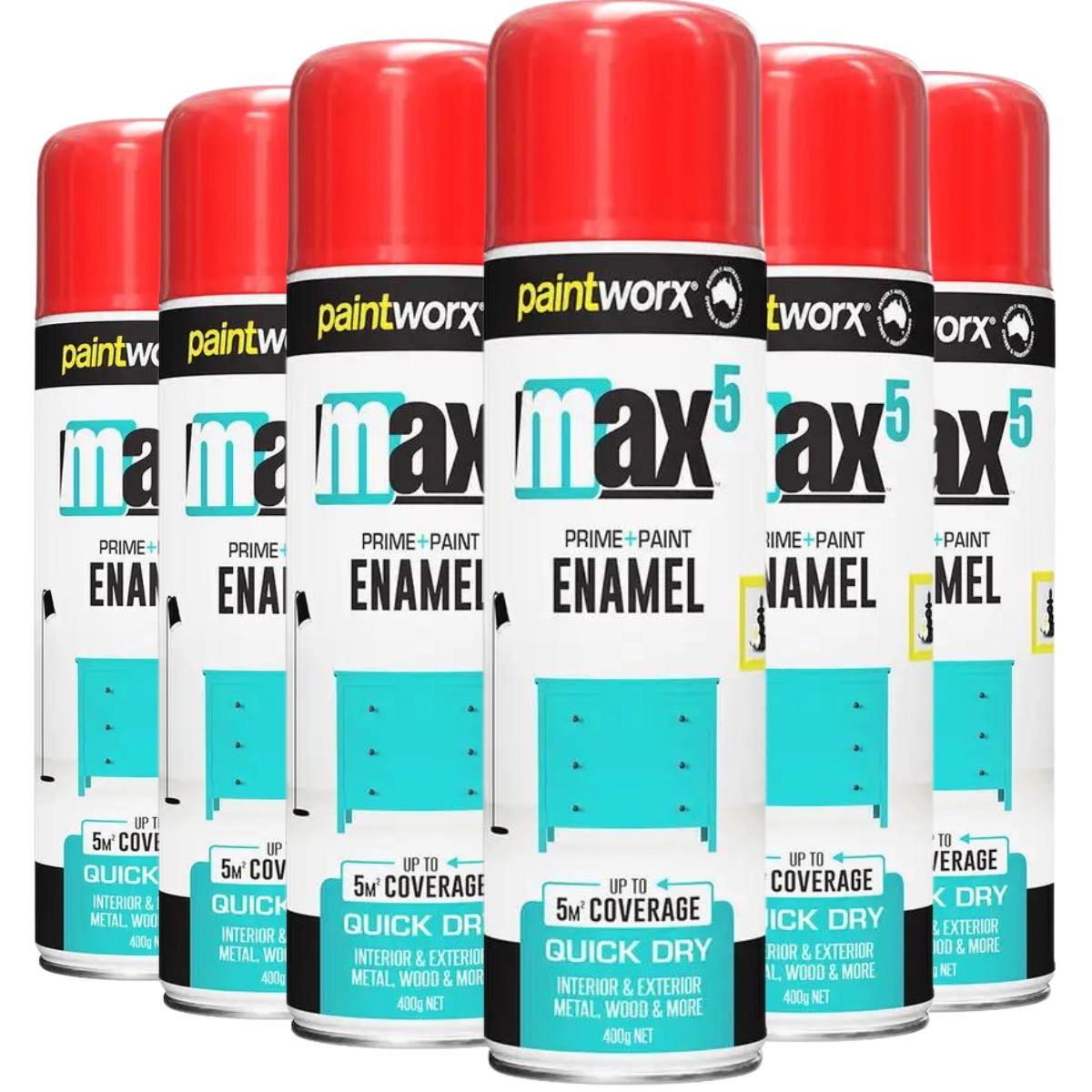 (6 Cans) Paintworx MAX5 Enamel Paint + Primer 400g | GLOSS - South East Clearance Centre