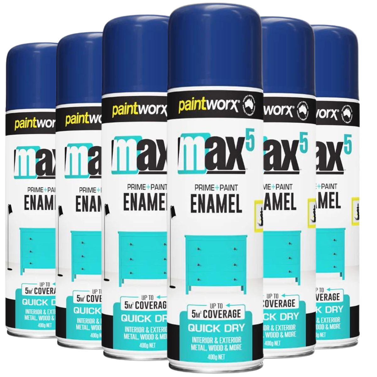 (6 Cans) Paintworx MAX5 Enamel Paint + Primer 400g | GLOSS - South East Clearance Centre