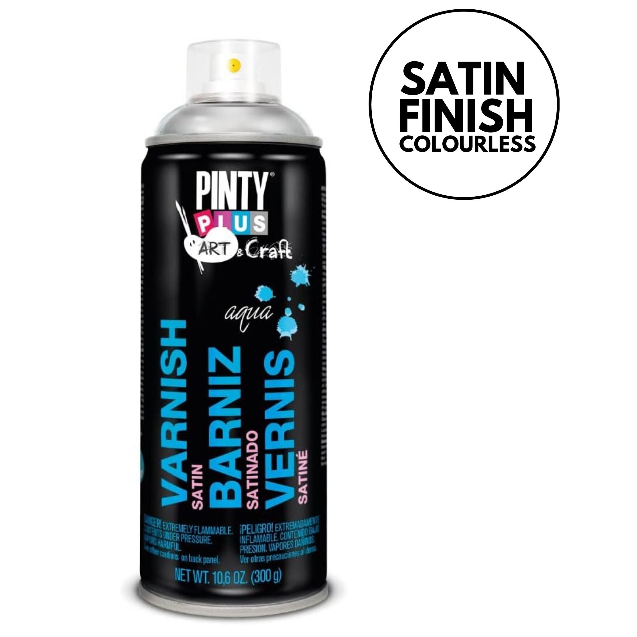 PINTY PLUS WATERBASED TIMBER VARNISH CLEAR SATIN AEROSOL 300G (6 Cans) - South East Clearance Centre