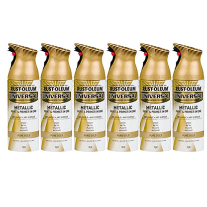 6 Cans | RUST-OLEUM UNIVERSAL PAINT AND PRIMER SPRAY CAN - UNIVERSAL METALLIC PURE GOLD - South East Clearance Centre