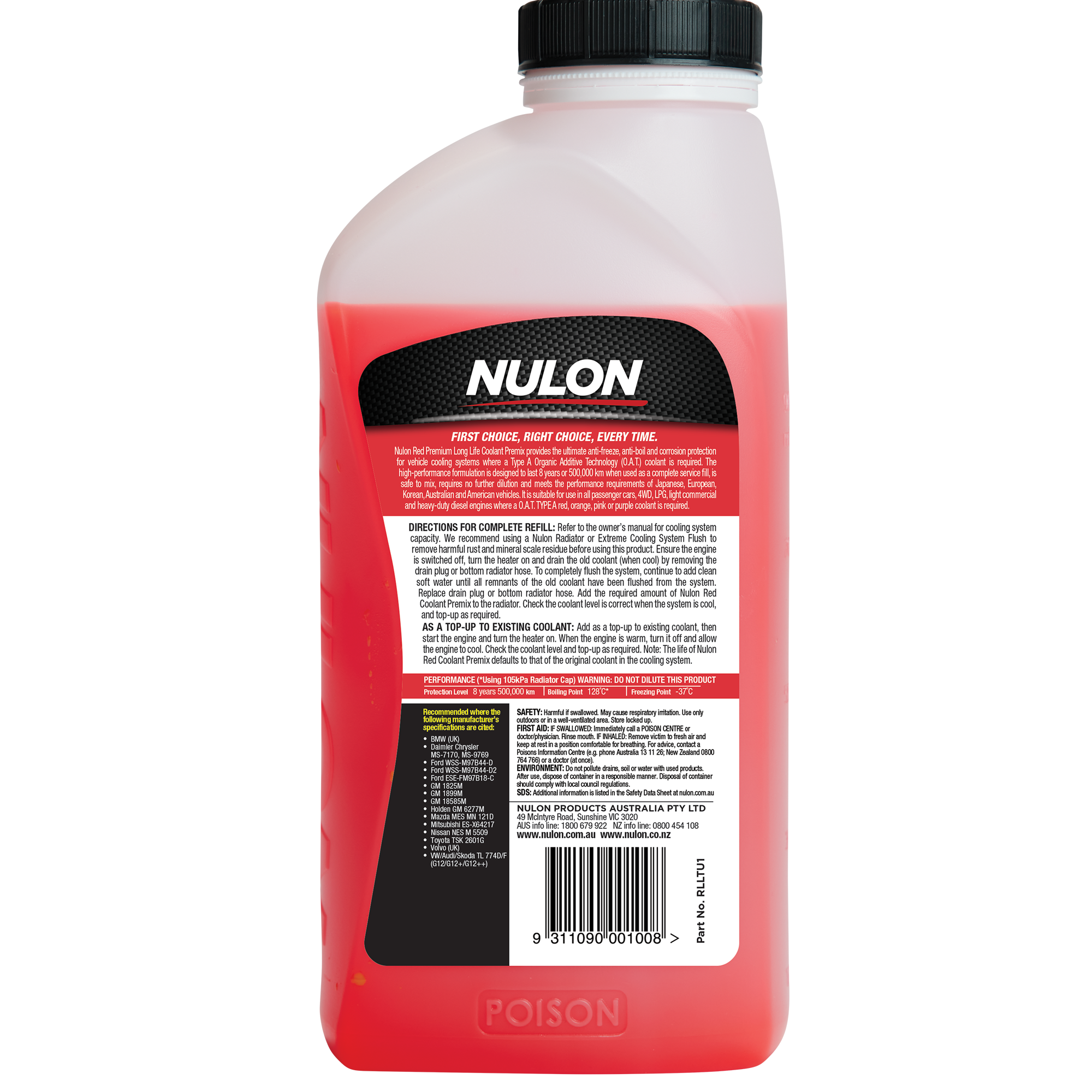 Red Premium Long Life Coolant Premix (RLLTU) - 1 Litre - South East Clearance Centre