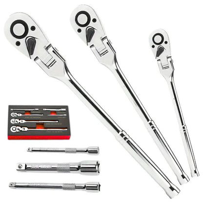 6 Piece Flex Ratchet Set 72-Tooth Swivel Wrench, 1/4", 3/8", 1/2" Drive