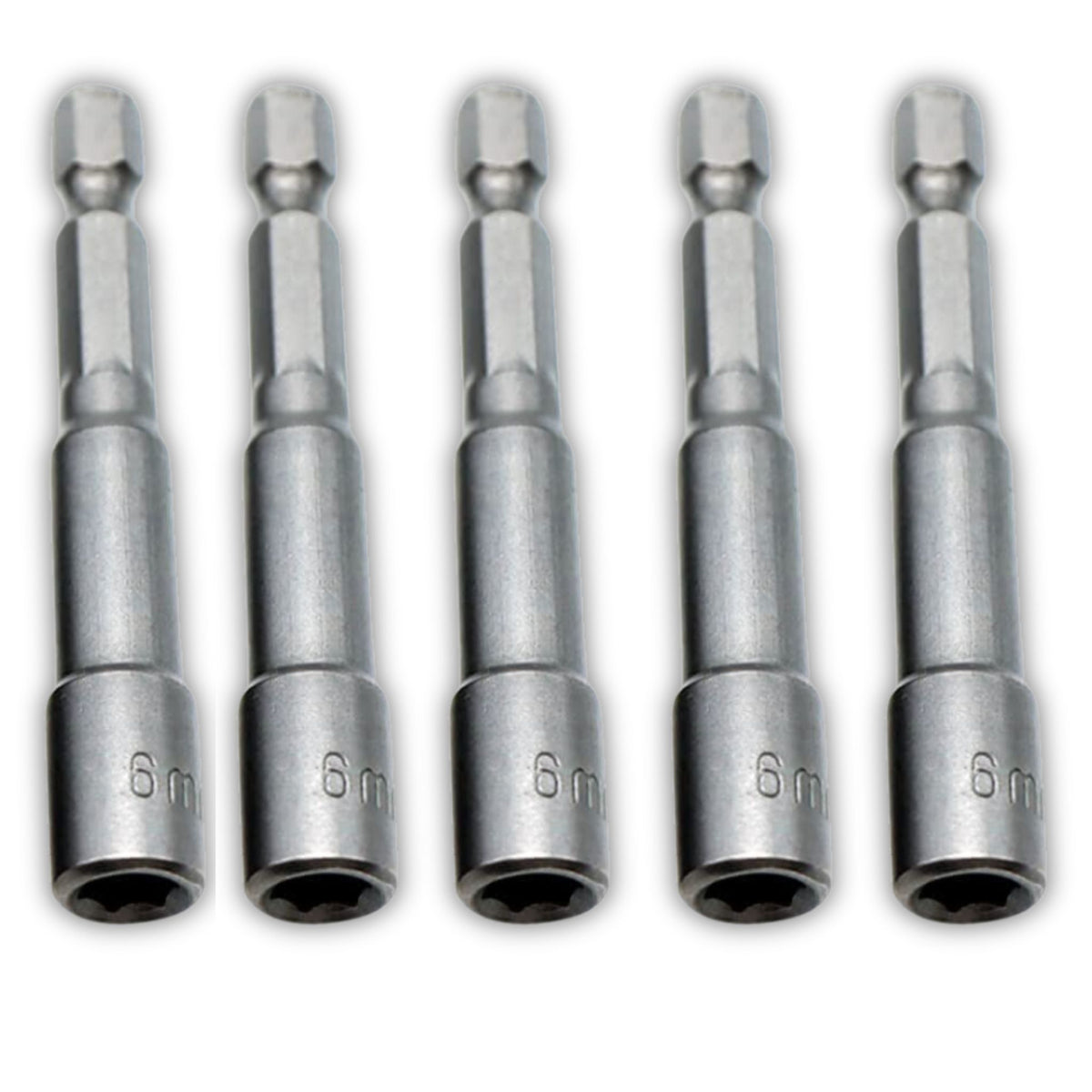 5 Pack - Magnetic Tip Power Nut Driver Bit Set Setters 1/4&quot; Hex Shank 6mm - South East Clearance Centre