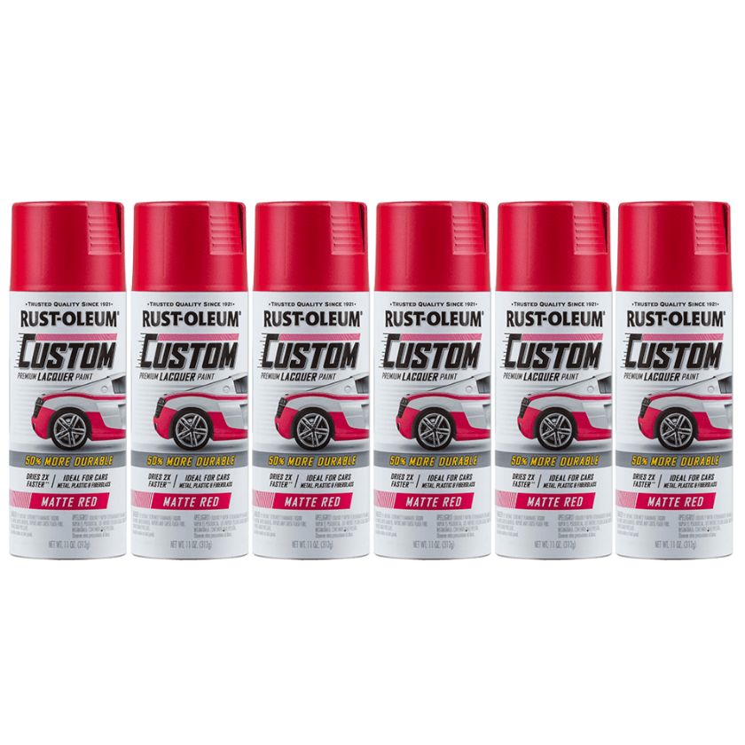 (6 Cans) Rust-Oleum 311484 Automotive Premium Custom Lacquer Spray Paint, 11 oz 312g, Matte Red