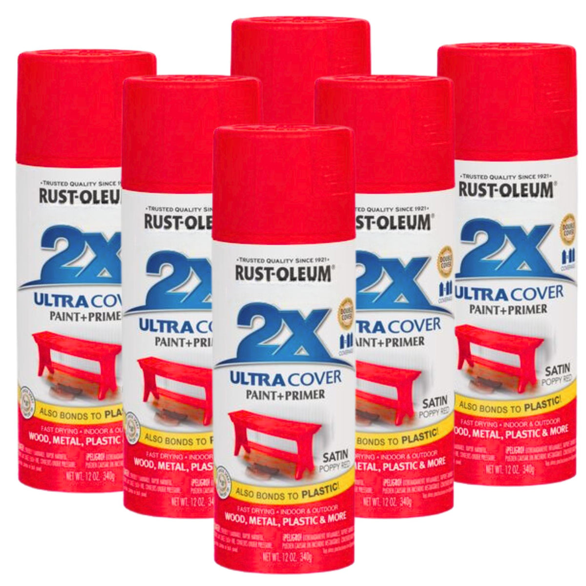 RUSTOLEUM 2X SATIN POPPY RED ULTRACOVER Paint &amp; Primer 286844 - South East Clearance Centre