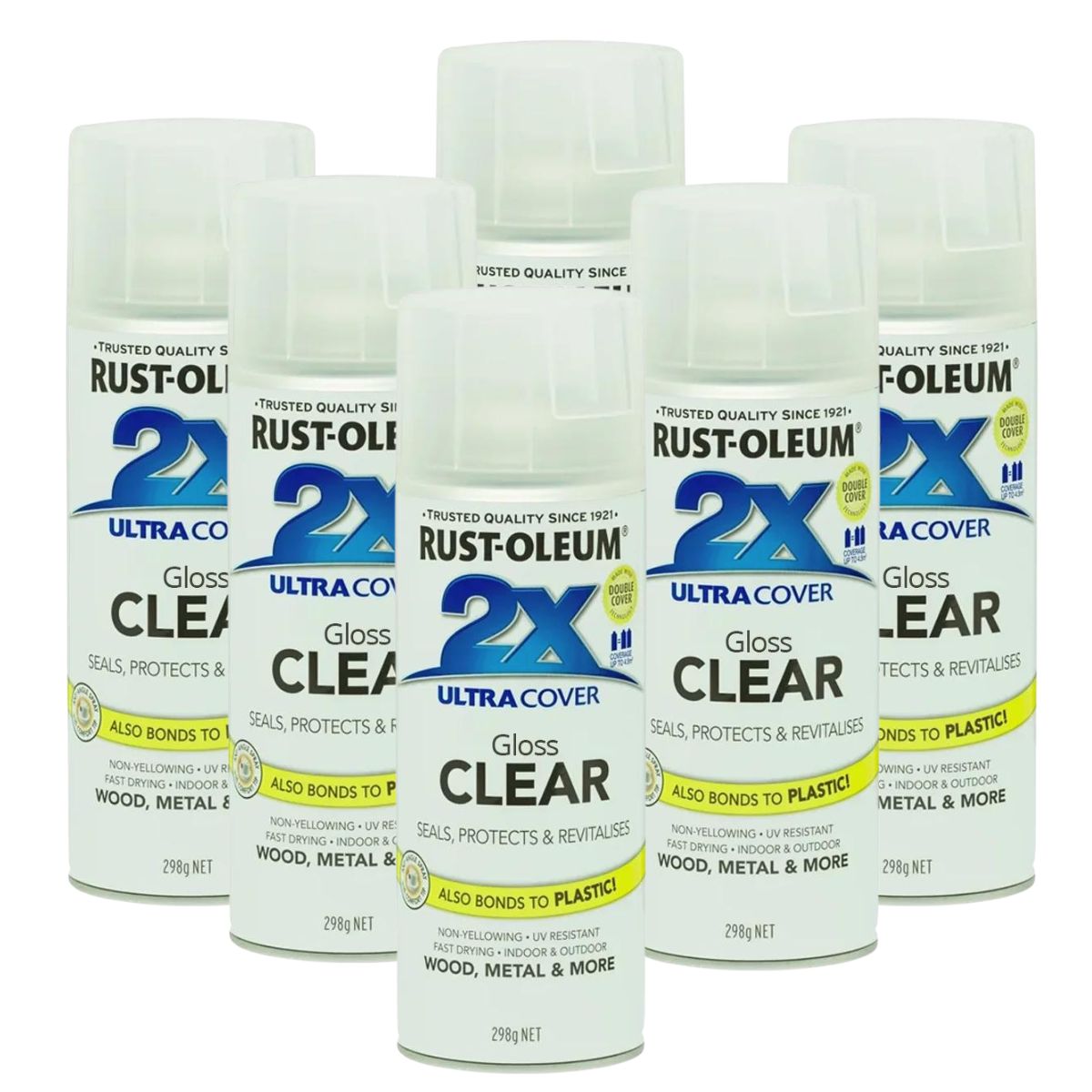 Rustloleum 2x Ultra Cover Paint &amp; Primer, Gloss Clear - 6 cans - South East Clearance Centre