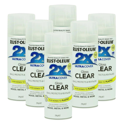 Rustloleum 2x Ultra Cover Paint & Primer, Gloss Clear - 6 cans - South East Clearance Centre