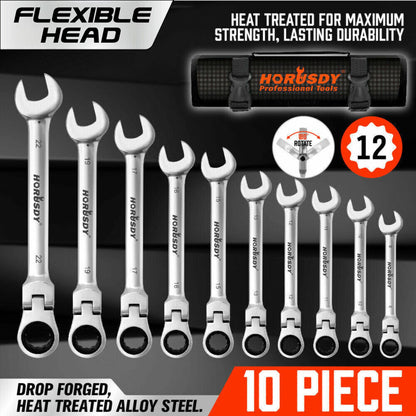 10 Piece Flex Head Combination Ratcheting Spanner Set - South East Clearance Centre