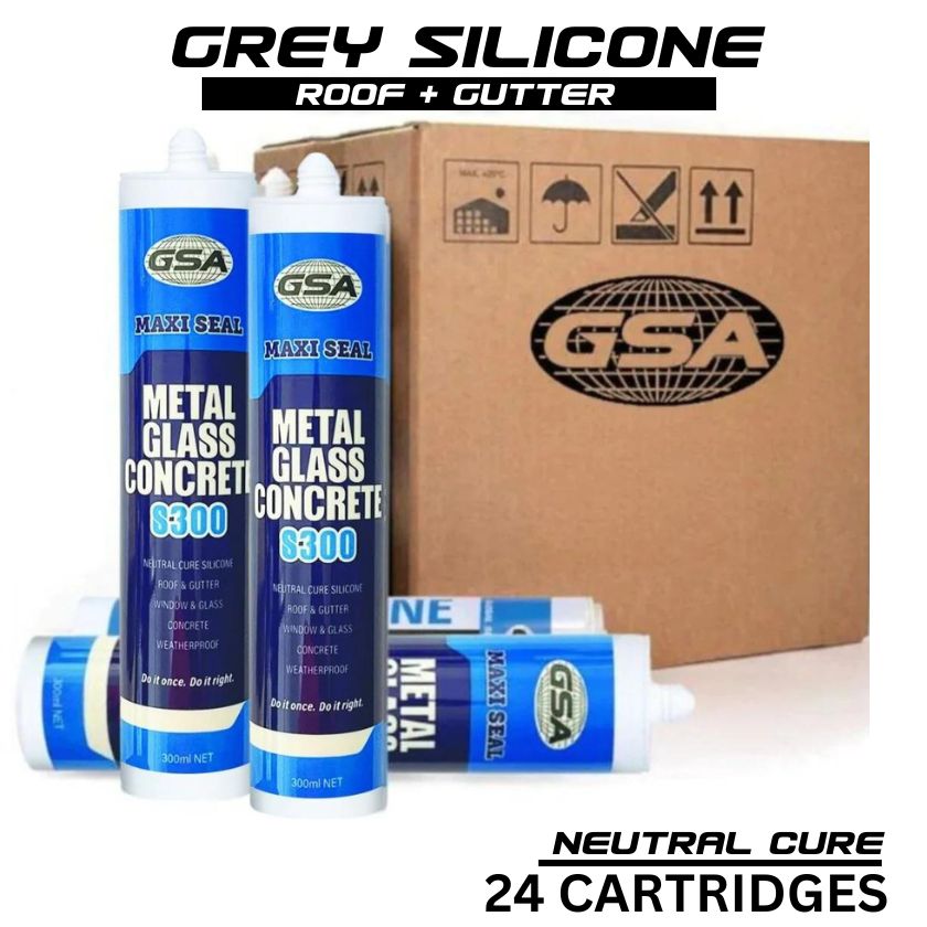 GSA Trade Silicone Neutral Cure S300 - 24 Pack for Metal, Glass, Concrete, Roof &amp; Gutter Sealing (Grey)