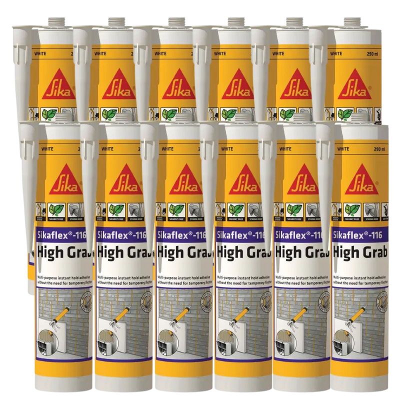 Sikaflex® 116 High Grab Construction Adhesive (White) - Box of 12 | Strong Bonding for Concrete, Wood, Metal & More