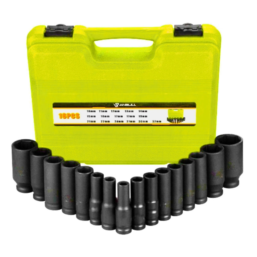 16 Piece 1/2&quot; Impact Deep Drive Socket Set (10-32mm)