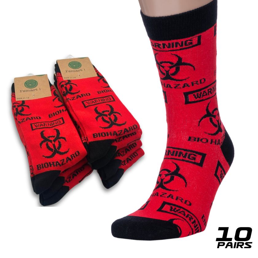 Warning Bio Hazard Fun Socks (10 Pairs), Size 11-14