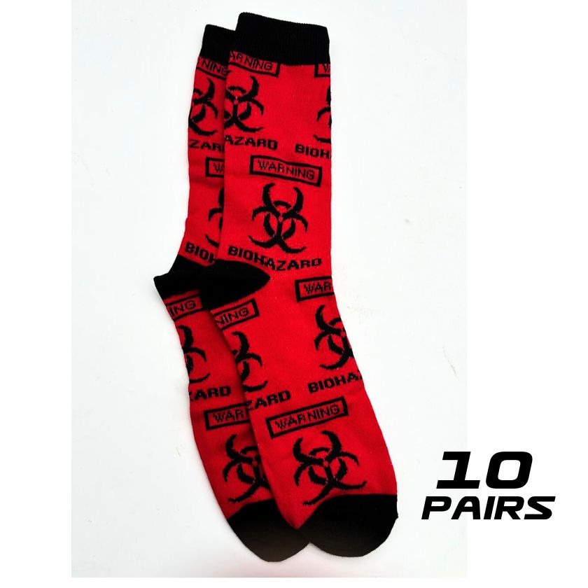 Warning Bio Hazard Fun Socks (10 Pairs), Size 11-14