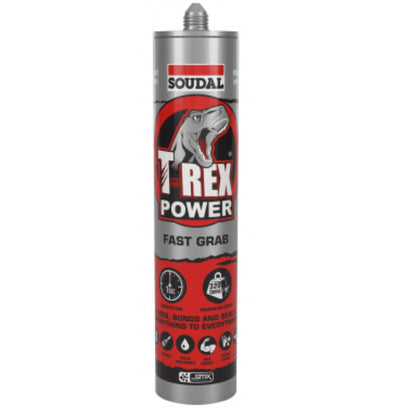 Soudal 128462 T-Rex Power Fast Grab 290ml SMX® Polymer Sealant Adhesive Quick Silver (12 Pack) - South East Clearance Centre