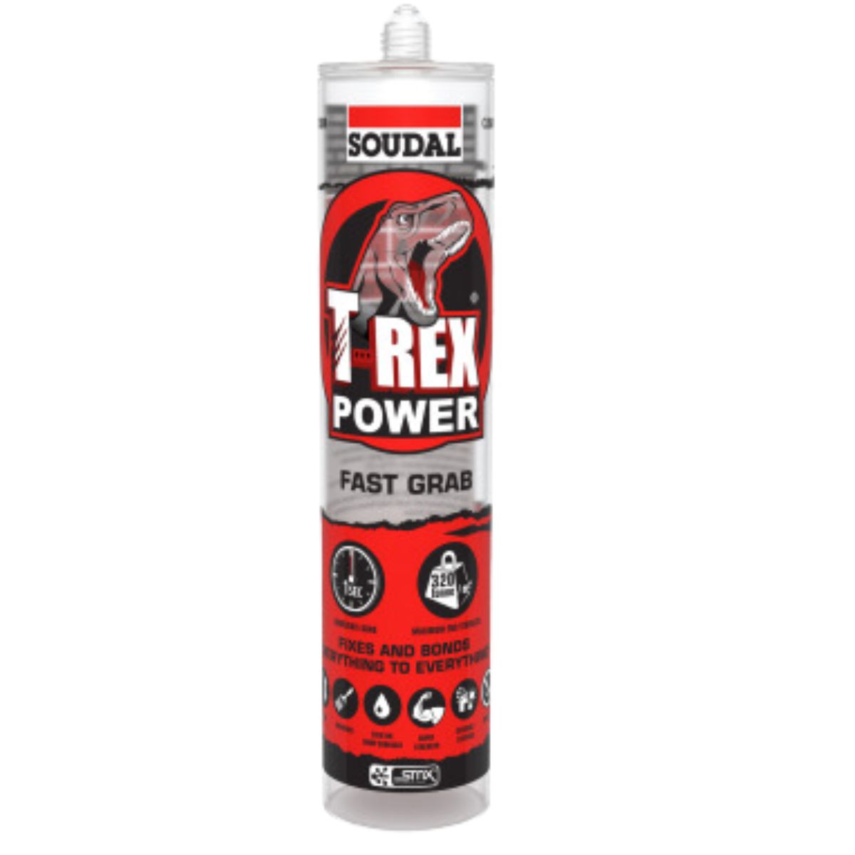 Soudal 134912 T-Rex Power Fast Grab 290ml SMX® Polymer Sealant Adhesive Clear (Box of 12) - South East Clearance Centre