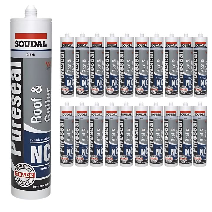 Soudal Pureseal Roof and Gutter Silicone, Clear 300ml 132663 (Box of 20)