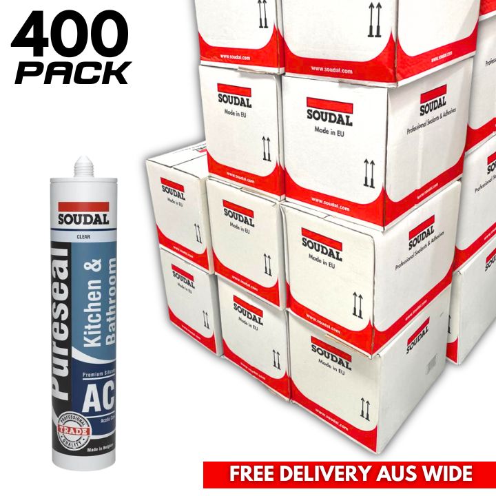 (400 Pack) Soudal Pureseal Acetic Cure Kitchen & Bathroom Silicone Clear