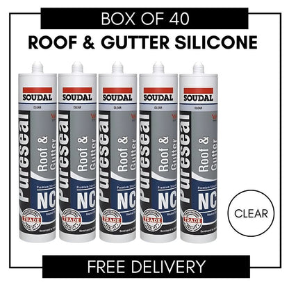 (40 Pack) Soudal Pureseal Roof and Gutter Silicone Clear 300ml 132663