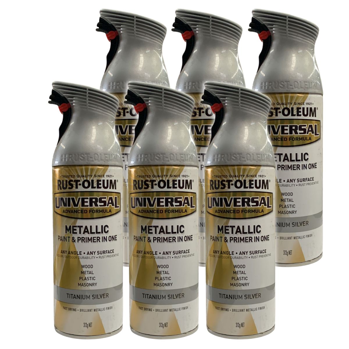 (6 Pack) Rust-Oleum Universal Metallic Titanium Silver - Spraypaint 312g - South East Clearance Centre