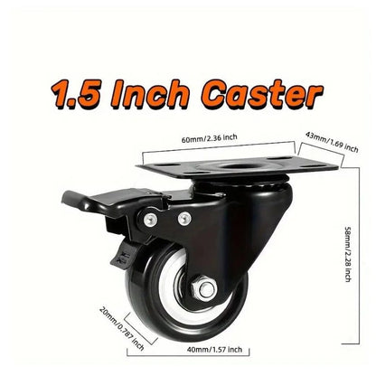 Swivel Caster Wheels, Heavy Duty, Rotatable with Brake (1.5")