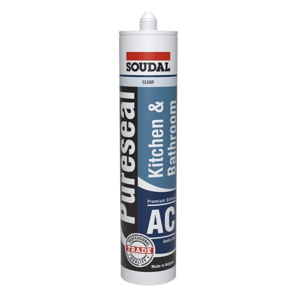 Soudal Pureseal Acetic Cure Kitchen & Bathroom Silicone Clear - South East Clearance Centre