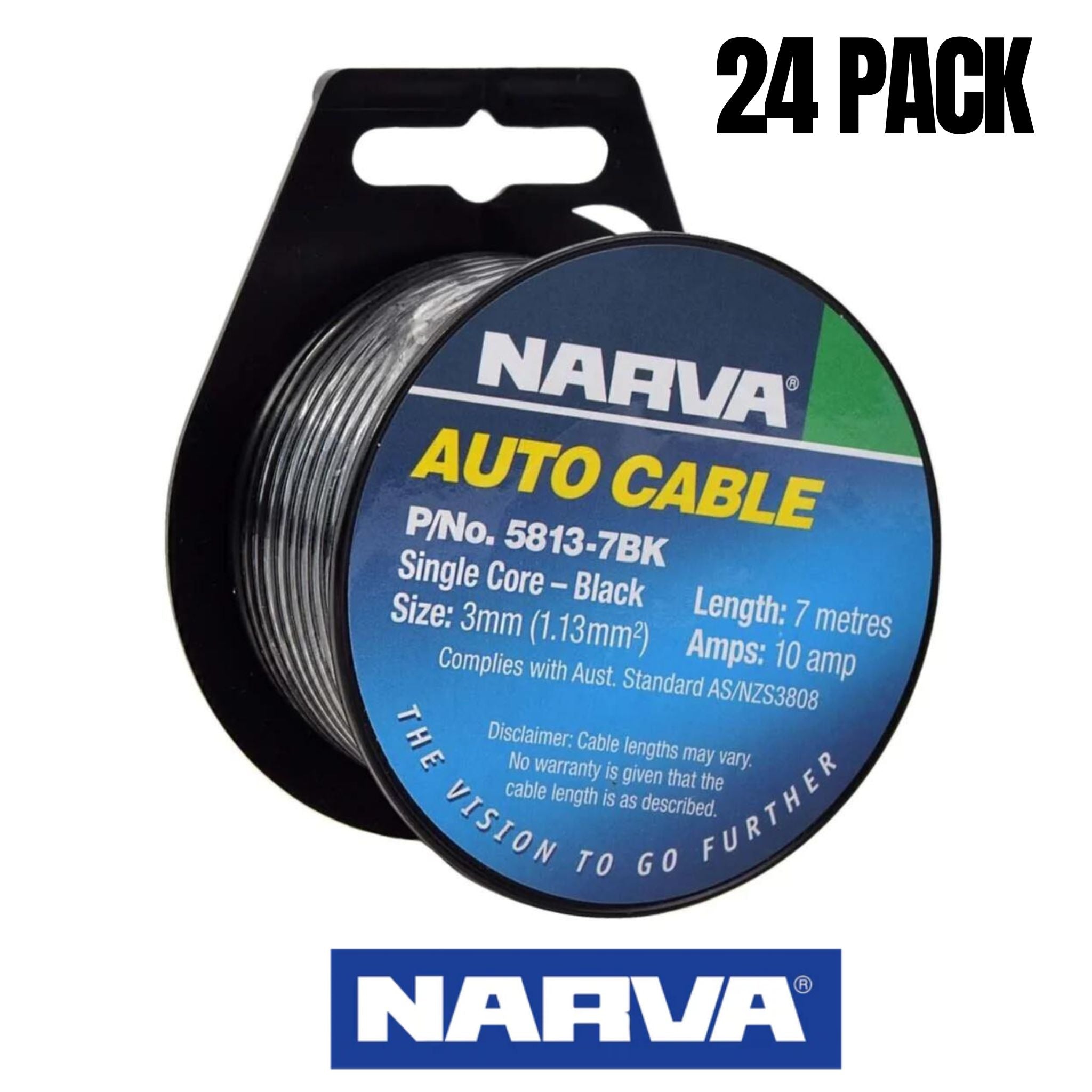 (24 PACK) Narva 10A 3mm Black Single Core Cable (7M) - 5813-7Bk - South East Clearance Centre