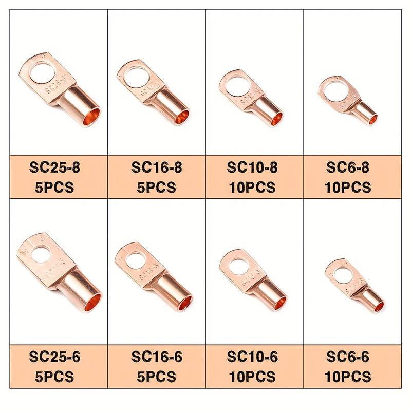 60 Piece Copper Battery Eyelets Tubular SC Ring Terminal Connectors - South East Clearance Centre