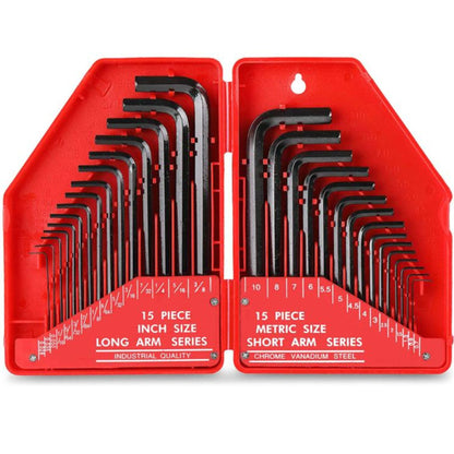 30 Piece Long Arm Metric & Imperial Allen Hex Key Set - South East Clearance Centre