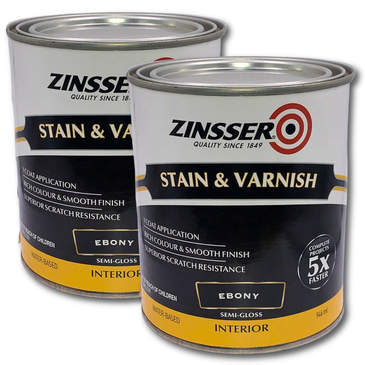 (2 PACK) - ZINSSER Stain &amp; Varnish 946ml - RUSTOLEUM (Interior) - EBONY - South East Clearance Centre