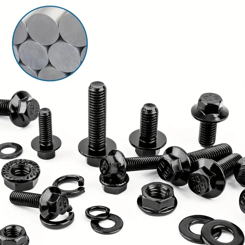 260 Piece High Strength Black Carbon Steel Flanged Hex Head Screw & Bolt Assortment Kit, M6-M8