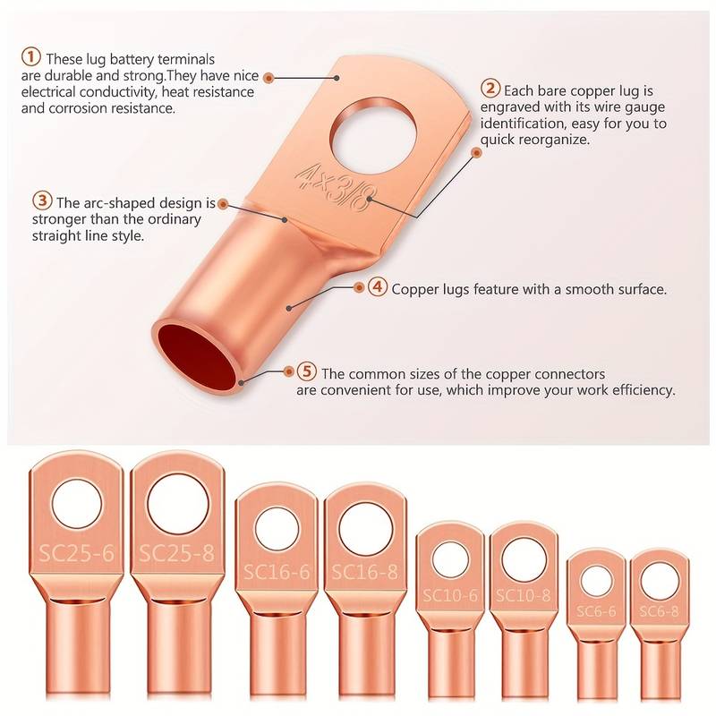 60 Piece Copper Battery Eyelets Tubular SC Ring Terminal Connectors - South East Clearance Centre