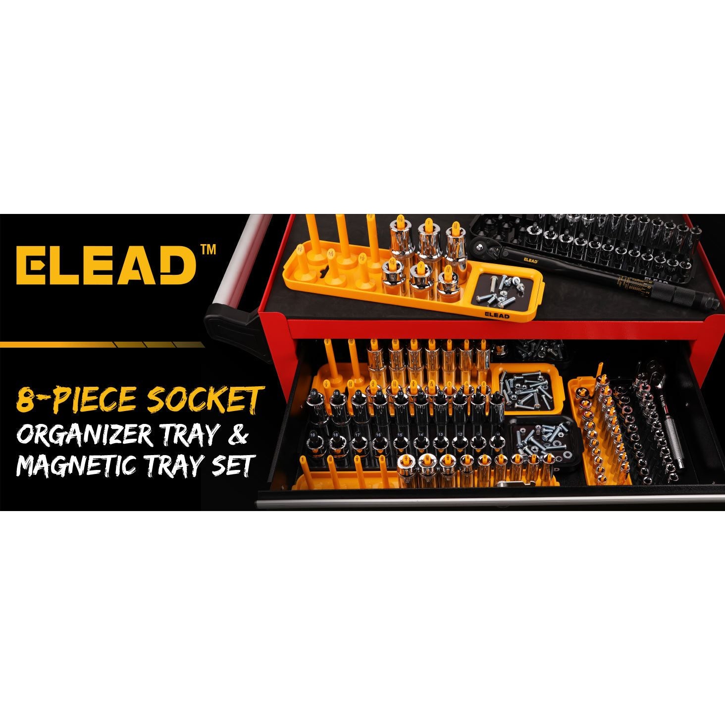 8-Piece Socket Organizer Tray Set | Metric & SAE | Durable ABS Resin | Holds 176 Standard & Deep Sockets | Ideal for Toolboxes Drawers and Mechanics