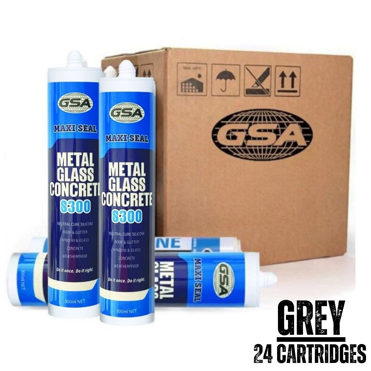 GSA Trade Silicone Neutral Cure S300 Metal Glass Concrete | 24 CARTRIDGES (GREY) - South East Clearance Centre